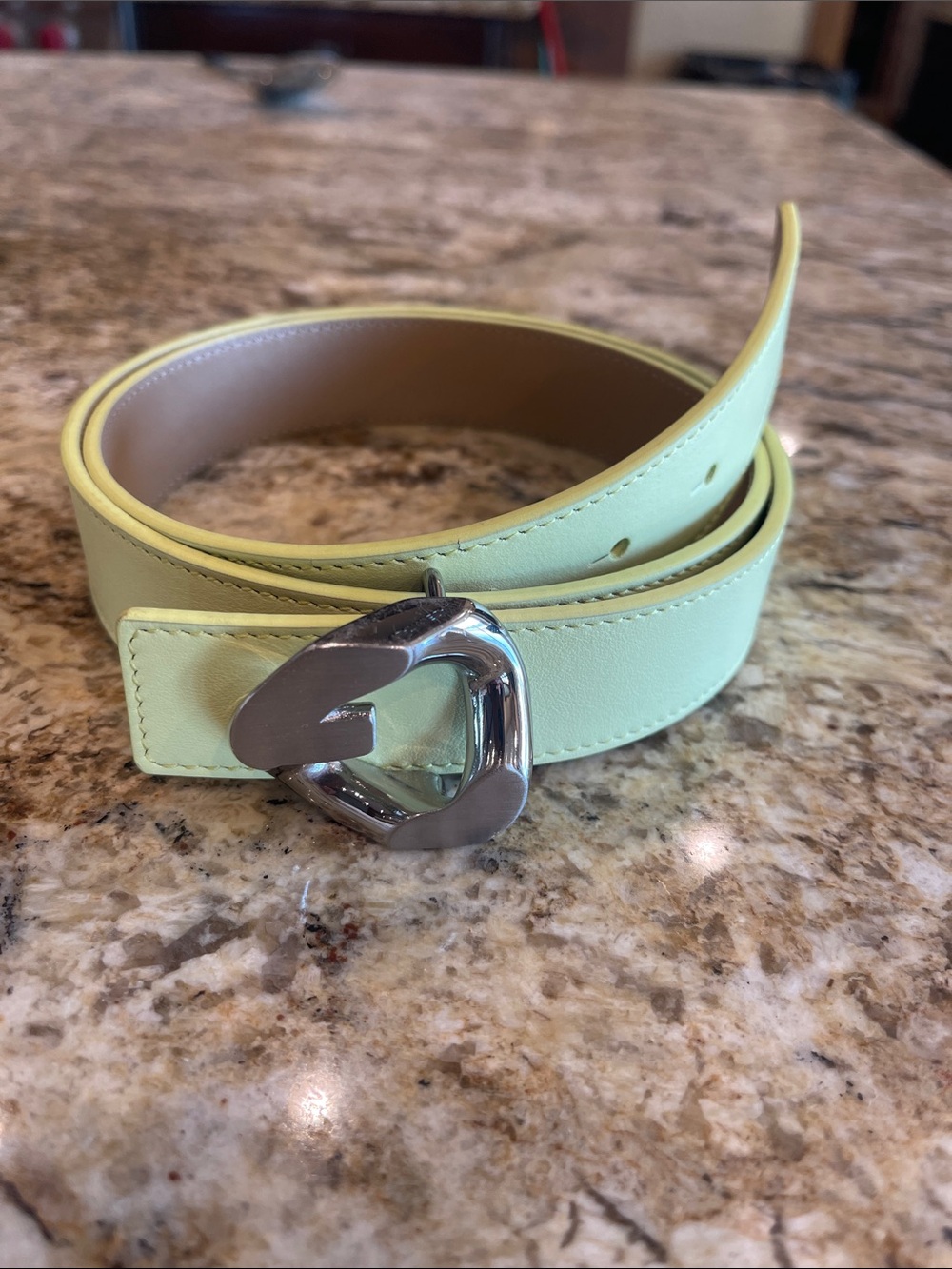 Givenchy G-Chain buckle leather belt in a light pastel green colorway